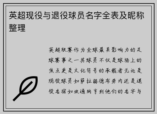 英超现役与退役球员名字全表及昵称整理